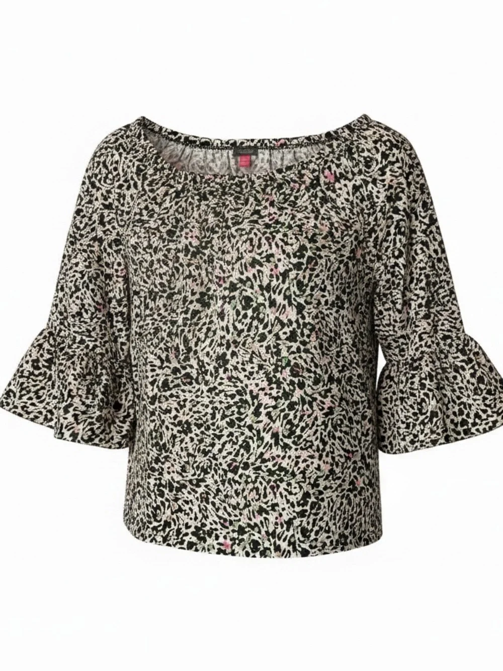 Vince Camuto Animal Print Jersey Top Bell Sleeves Stretch Blouse - Picture 8 of 9